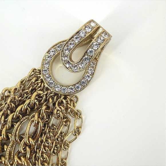 Heidi Daus Layered Waterfall Necklace Gold Tone Crystal Accent Statement Vintage - Picture 6 of 11